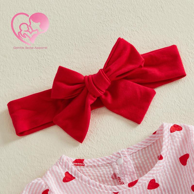(90% Cotton) GBA Infant Baby Girl Valentines Day Outfit Long Sleeve Heart Letters Bow Romper with Hairband Spring Clothes 0-18 Months
