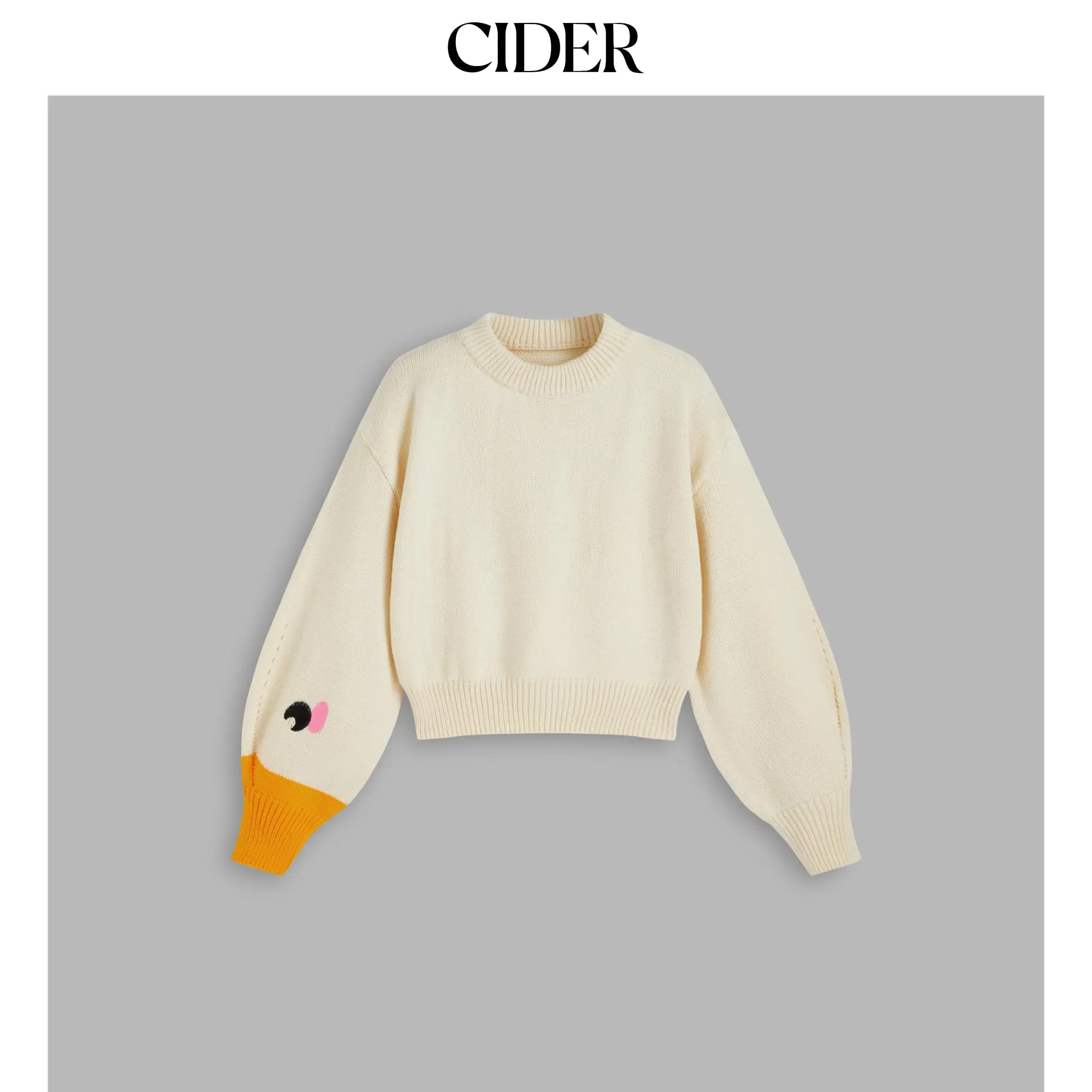 Cider Round Neck Goose Pattern Sleeve Knitted Top SohoChic