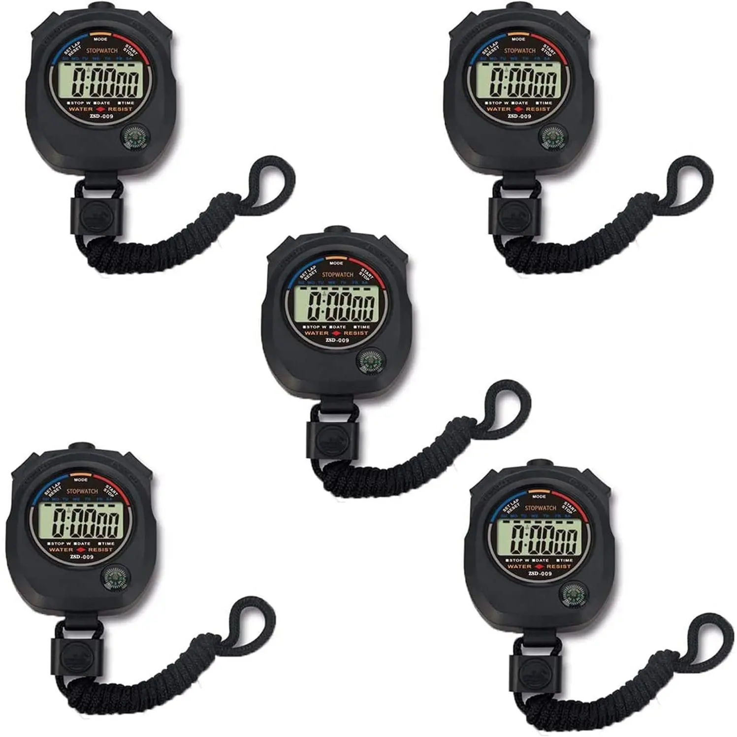 Multi-Function  Digital  Stopwatch Timer, Large Display with Date Time and  Function,Suitable for  Coaches Fitness Coaches and Referees (5pack)