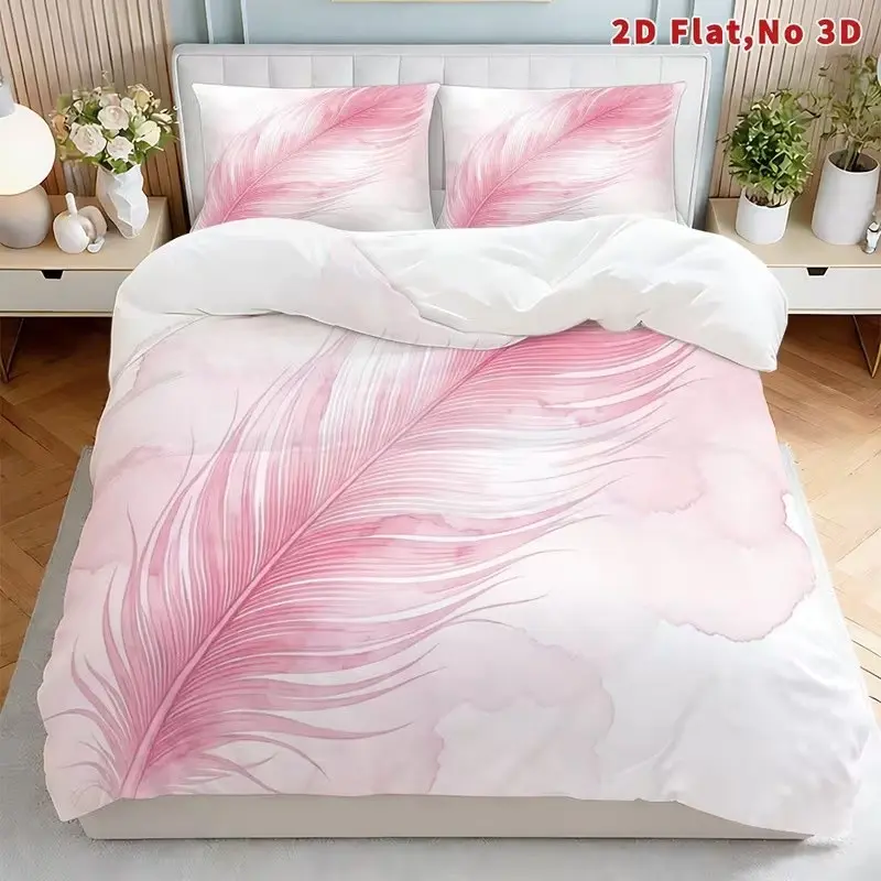Feather Print Bedding Set, 1 Duvet Cover + 2 Pillowcases, High-Definition Printing, Home & Dormitory Bed Linen, No Padding