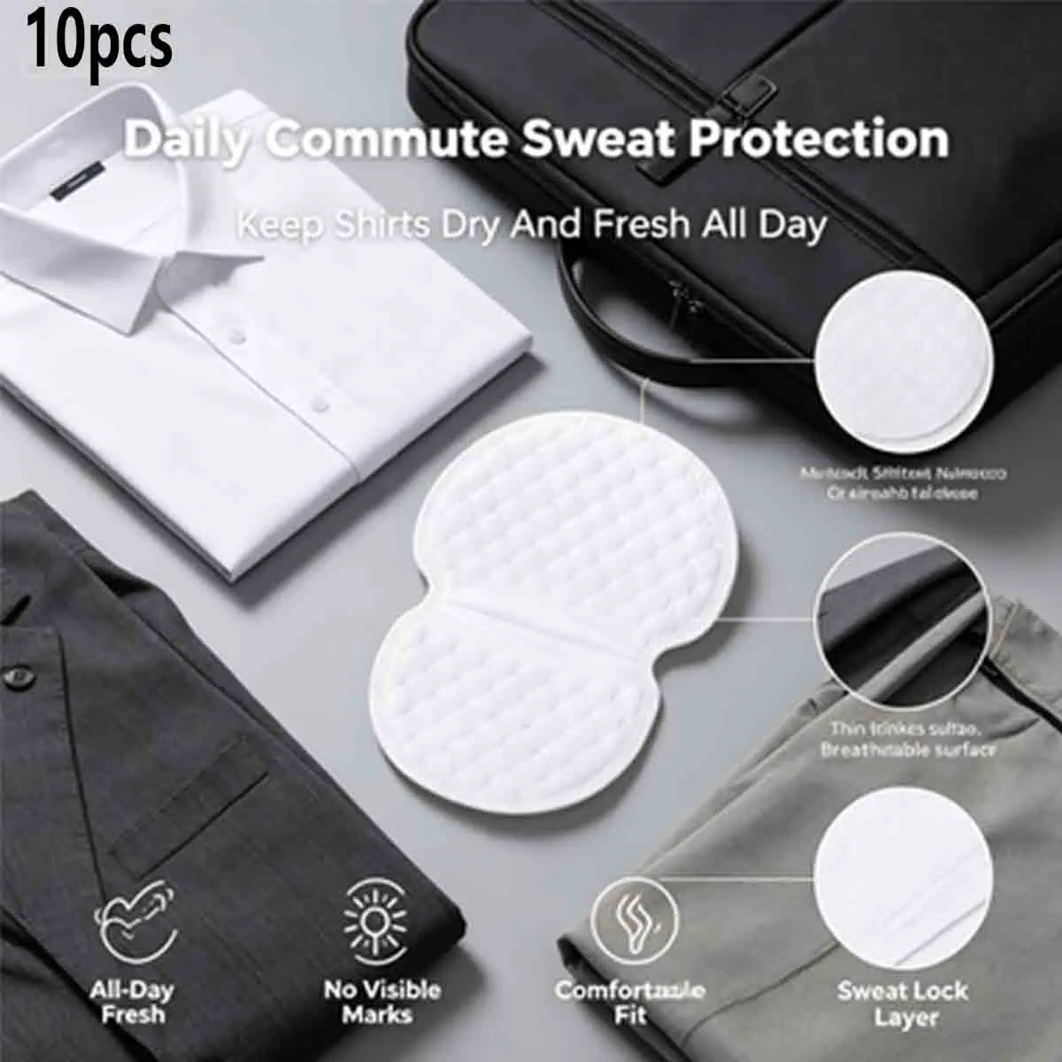 10 Pcs Unisex Disposable Underarm Sweat Pads, Invisible Anti-Sweat Patches, Breathable Absorbent Liners, Ideal for Daily Use, Office, Sports, Travel