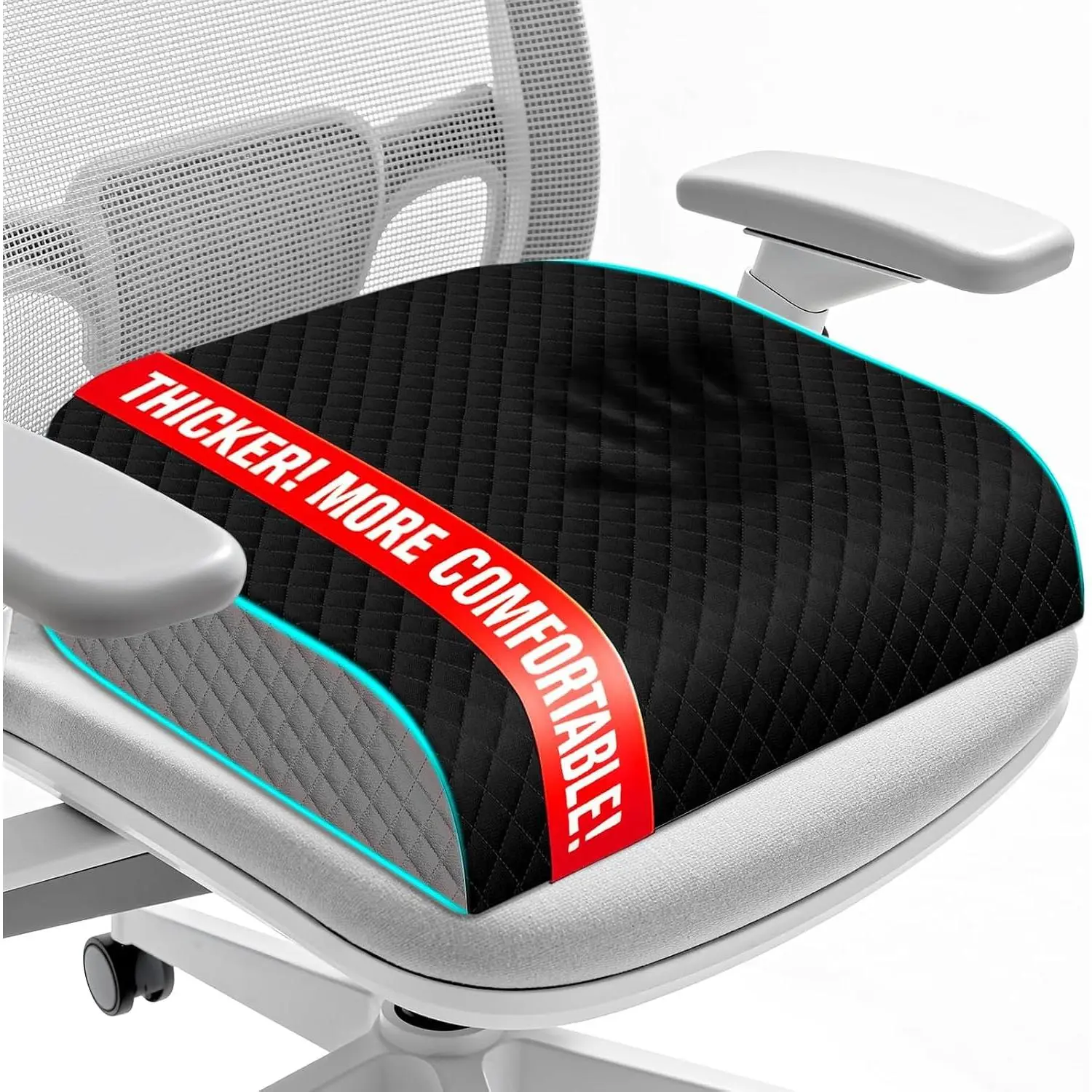 Large Size Rectangular Memory Foam Seat Cushion with Beveled Edge - Sciatica & Hip Pain Relief, Non-Slip, Washable Cover, Handle for Office, Home Use