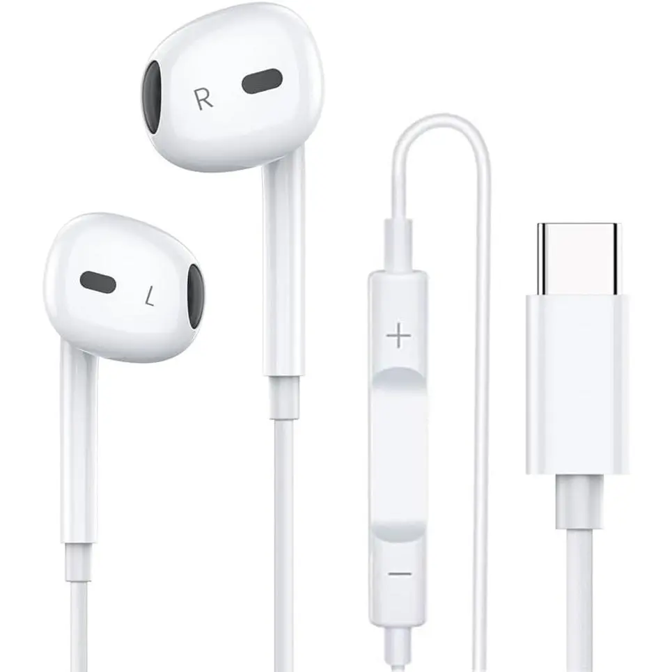 Type C Earphones for  15 16 17 Pro Max Headphones Wired, Stereo in Ear Earbuds Compatible with  Type C Jack Devices Smartphones.
