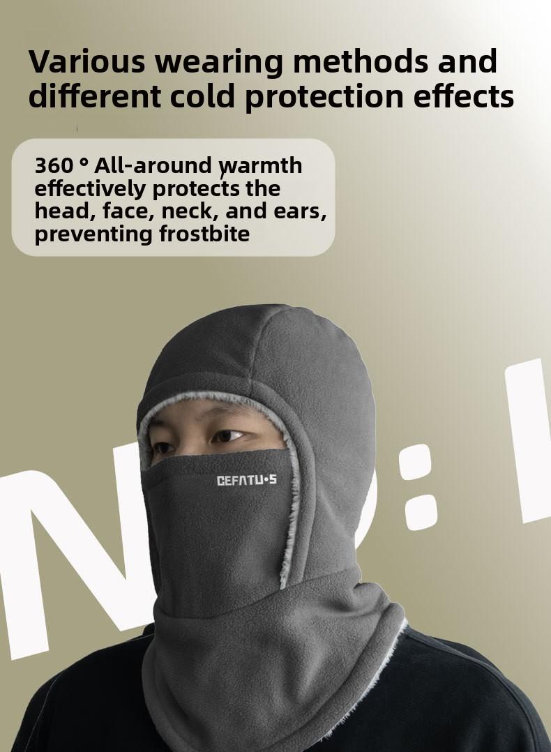 Winter hat, scarf, mask integrated, unisex outdoor cycling, warm headgear, cold-proof and windproof, piled and thickened