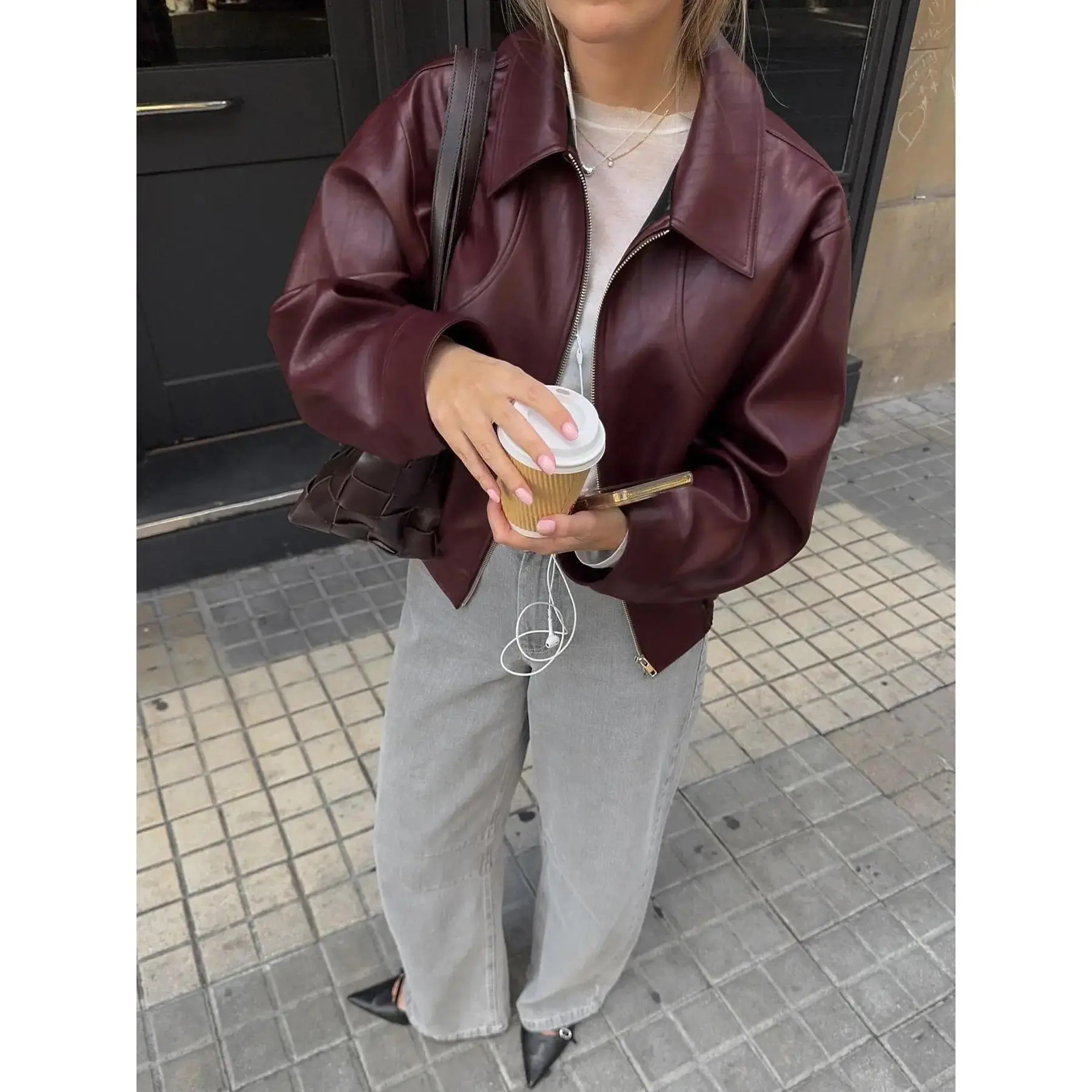 2026 Women's Fashion Leather Jacket, Loose Fit Motorcycle Style Coat, New Fall Winter Outerwear, Casual Chic Women's Clothing, Womenswear