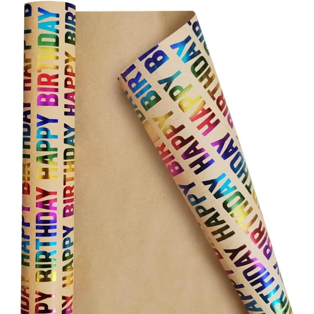 Birthday  Wrapping Paper Mini Roll, Iridescent  Wrapping Paper - Happy Birthday   for Men Women  Gifts,  Wrap for Holiday, Party,  Shower- 17 inch X 120 inch