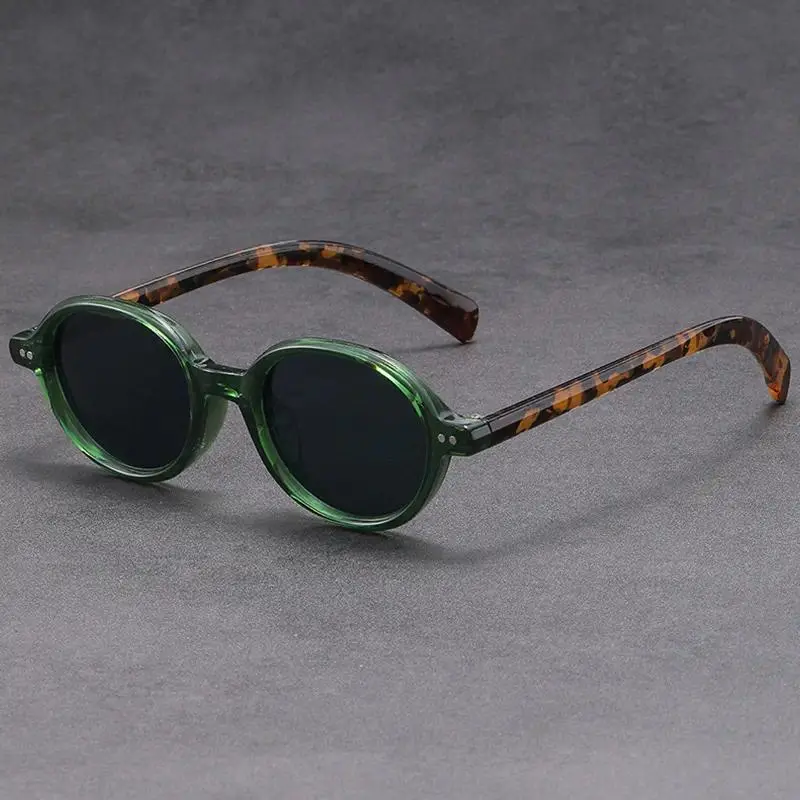 Women's Retro Oval Semi-Rimless Small Frame Sunglasses - Tortoiseshell Temples, Blue Light-Blocking Green Lenses, for No-Everyday Casual Wear Sun Protection (C7, C4, C10)