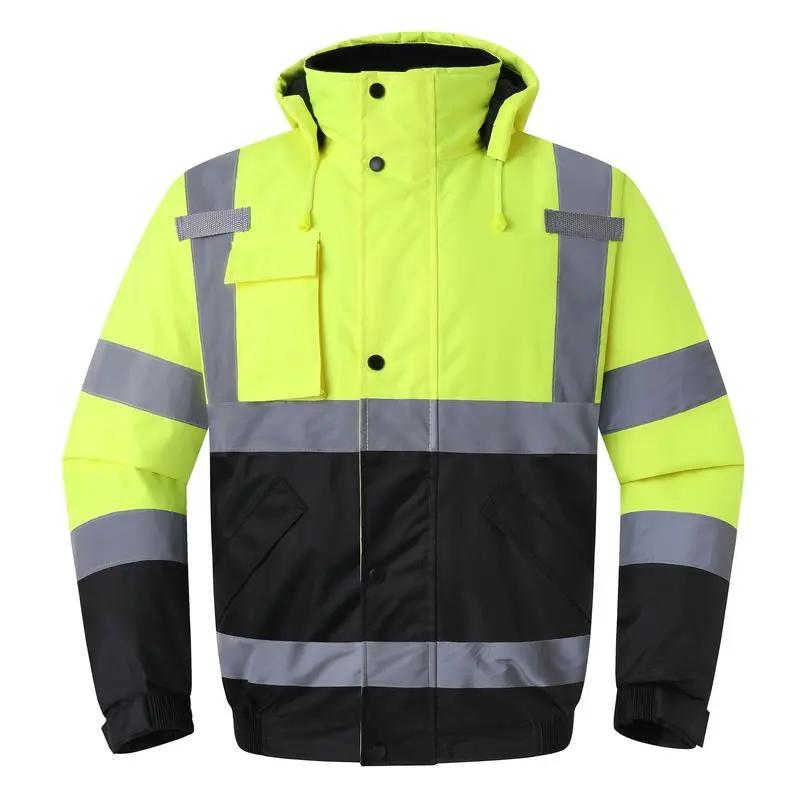 Mens High Visibility Reflective Jackets Waterproof Safety Jacket with Pockets Hi Vis Yellow Coats with Black Bottom Suitable for Cold Weather Work Construction（gift）.