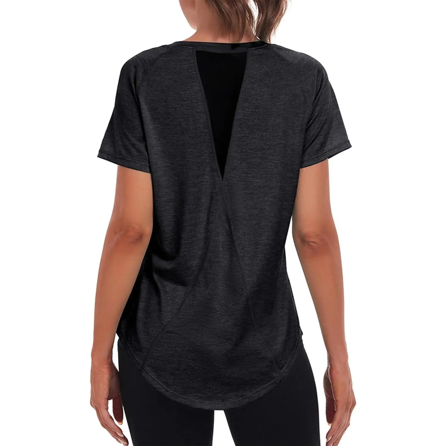 Women's Long Workout Tops,Short Sleeve Dry-Fit Mesh Open Back Loose Fit Gym Athletic Running Shirts Exercise TeeGift