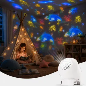Dynamic Ocean Projector Light, Rechargeable 360° Rotating LED Night Lamp with Dimmable Sea Animal Projection for Bedroom Living Room Party and Home Decor,Indoor Decorative Light,LED Atmosphere Lamp