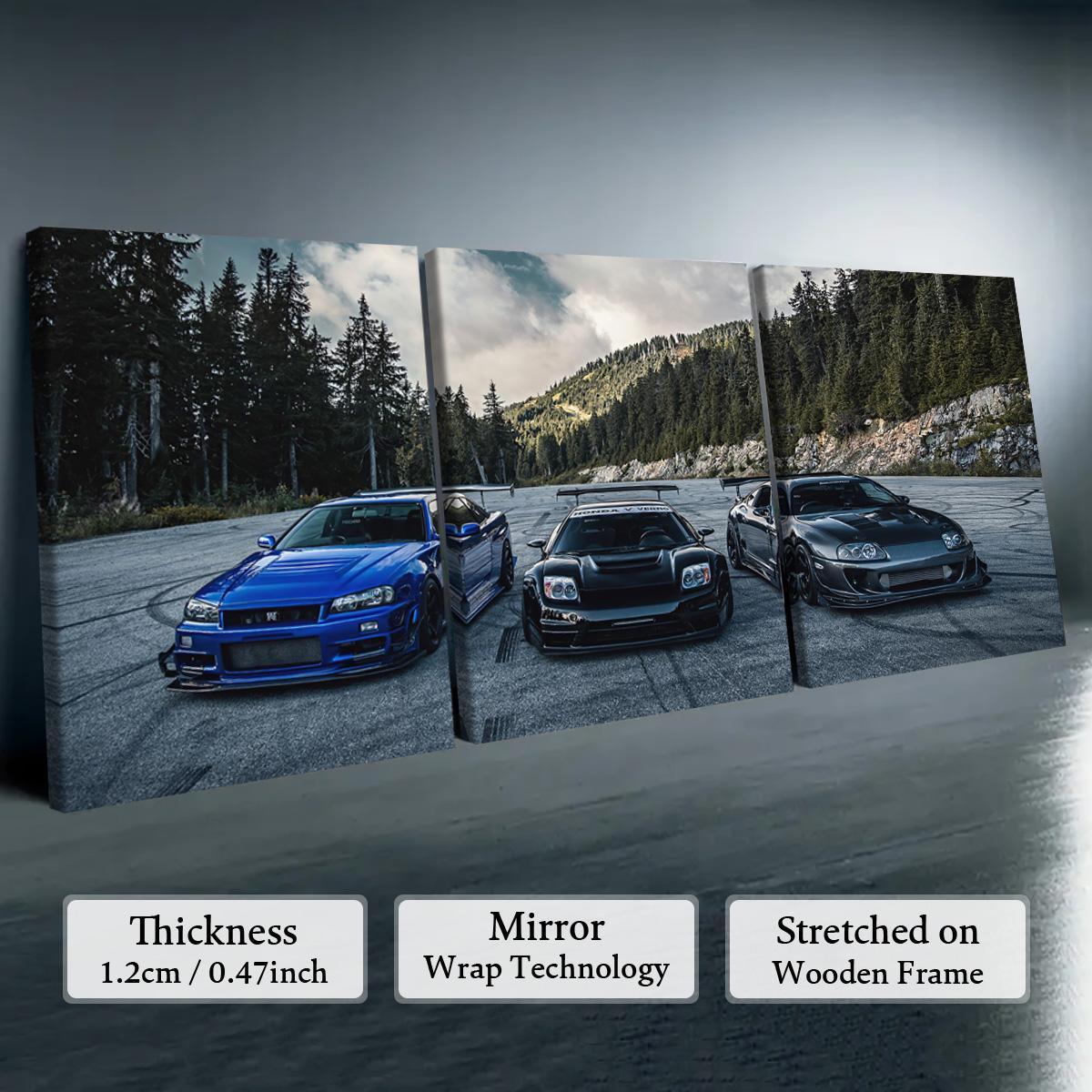 Formula Car Pattern Canvas Painting with Wooden Frame, 3 Counts/set Modern Art Wall Decor, Wall Art for Home Living Room Bedroom Office, Decoration, Print, Artistic