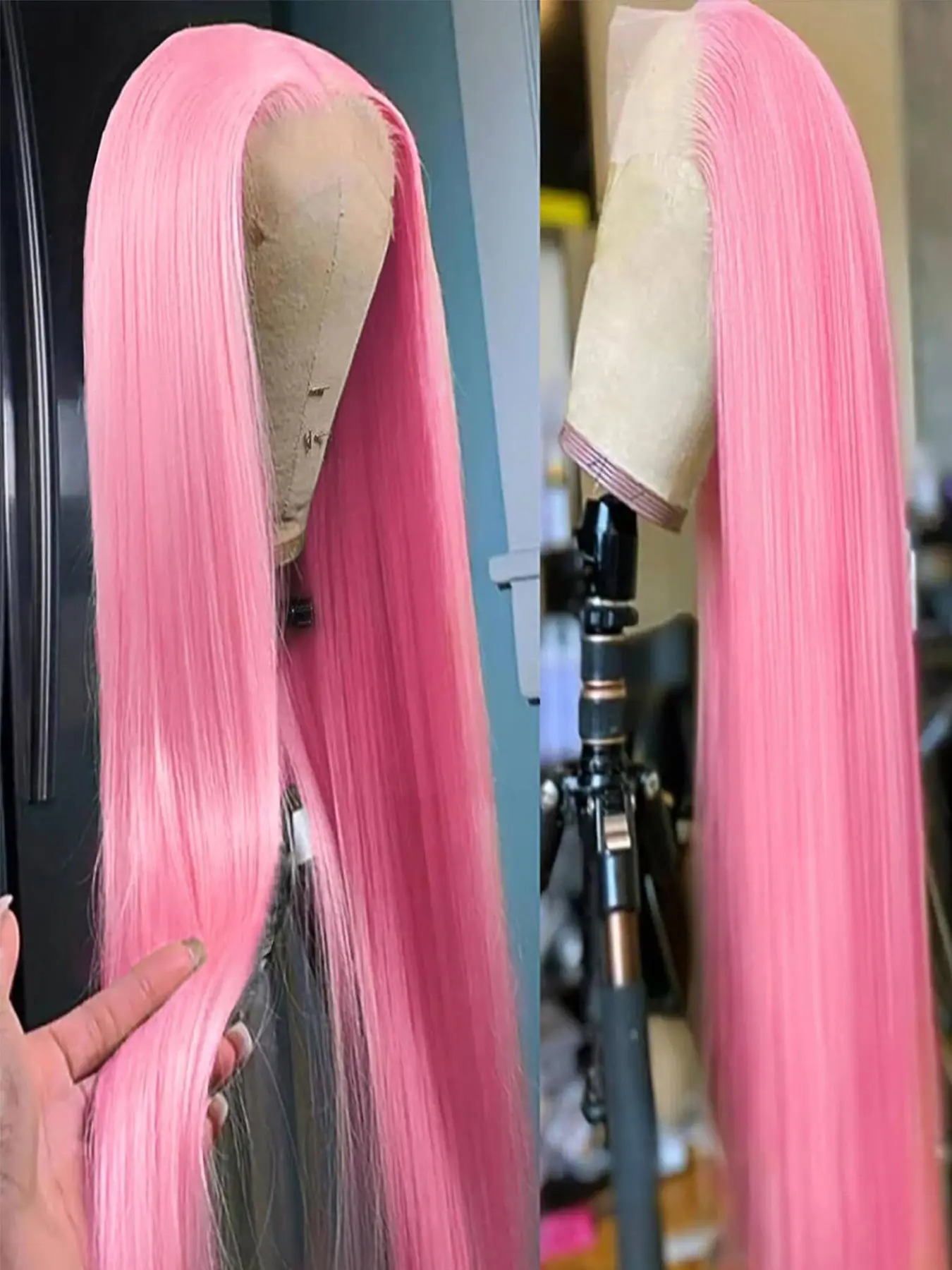 Pink Synthetic Wig, 13x4 Lace Front Wigs for Women, Pre Plucked, Heat-Resistant Wig, High Density 180, Natural Hairline, Perfect for Parties and Halloween