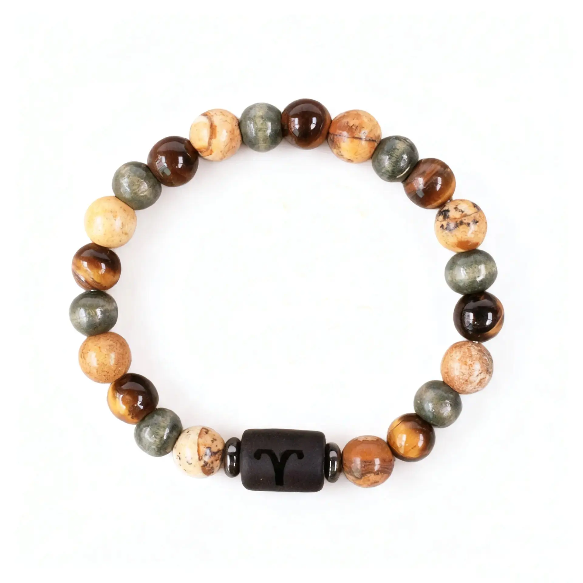 12 Zodiac Signs Beaded Charm Bracelet, Natural Stones Tiger Eye & Picture Stone Handmade Horoscope Gift Bag Accessory for Women, Beaded Bracelets