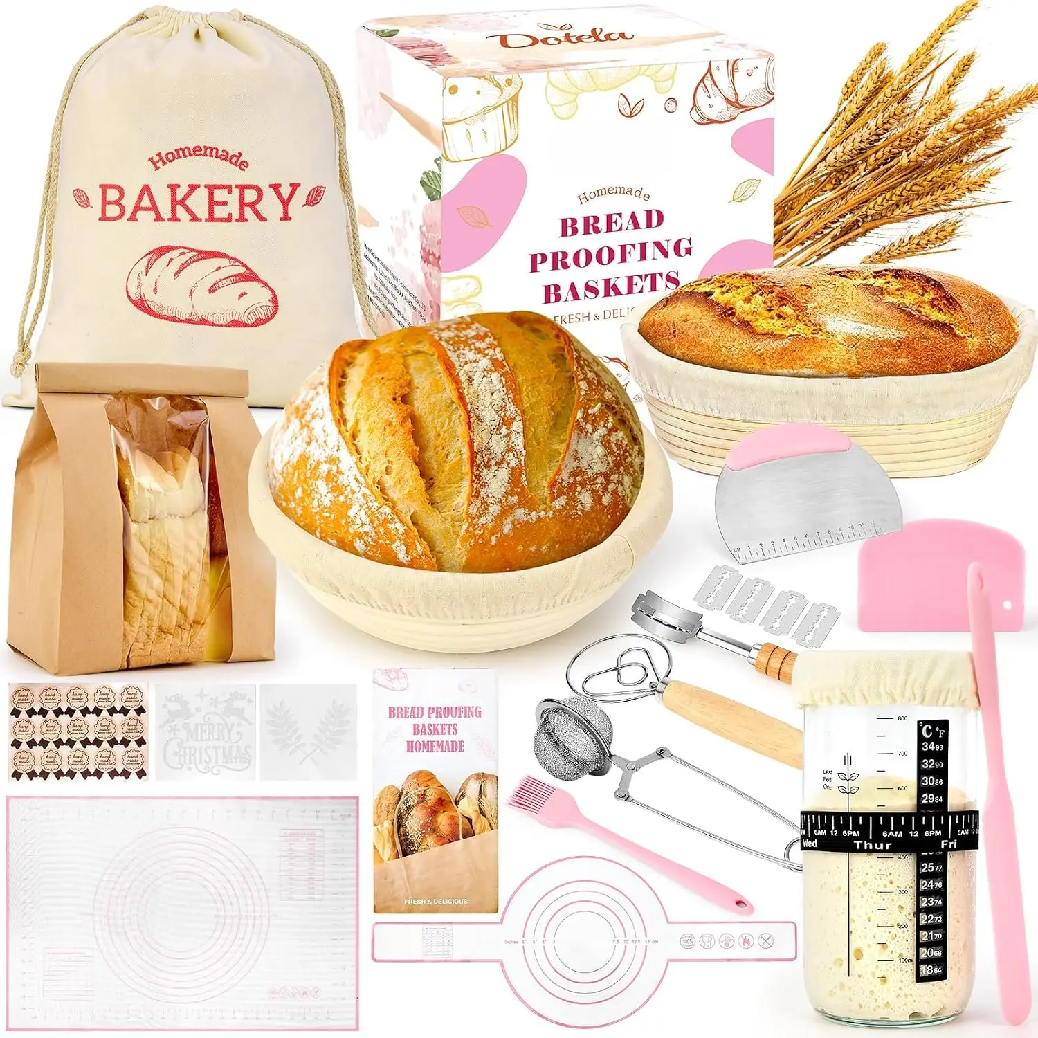 Sourdough Starter Kit | Complete Sourdough Bread Baking Supplies & Sour Dough Bread Making Kit with Proofing Baskets (8.5" & 10") -in- Baking Tools &  Set for Women, Beginners &  Bakers
