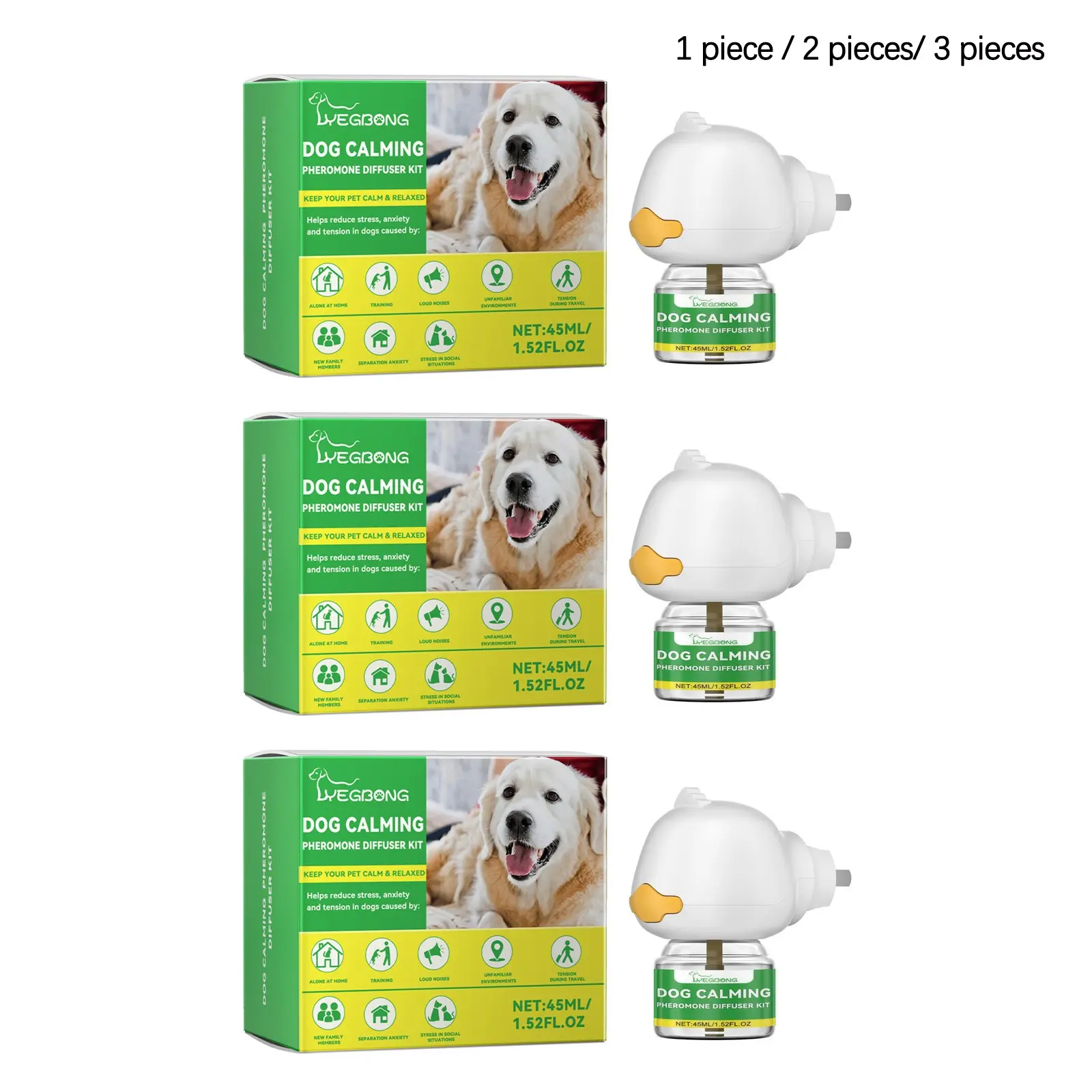 Dog Anxiety Diffuser Set (45ML/45ML*2/45ML*3), Gentle Calming Care, Pet New Home Stress Relief, Comfortable Environment Support
