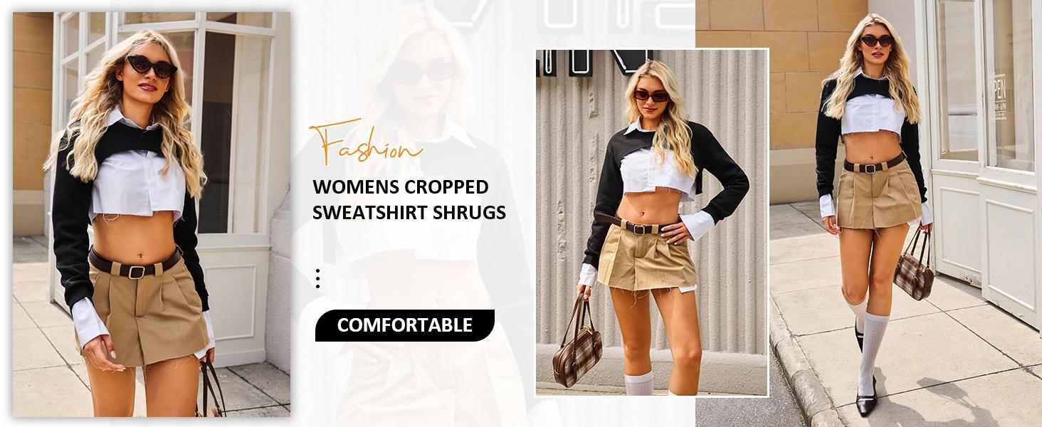 Imily Bela Womens Cropped Sweatshirt Shrugs Long Sleeve Workout Gym Cover Ups Bolero Shrug Y2k Super Crop Tops