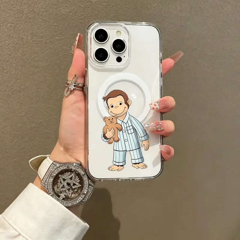 Magnetic TPU Casing for iPhone 11-17 Pro Max, Ultra Slim Anti-Drop Durable Protection Cover with Pajama Monkey, Vintage, Skull Designs, Personalized iPhone 17 Cellphone Accessory, transparent-tmyklcx-260603001, Accessories, Smartphone