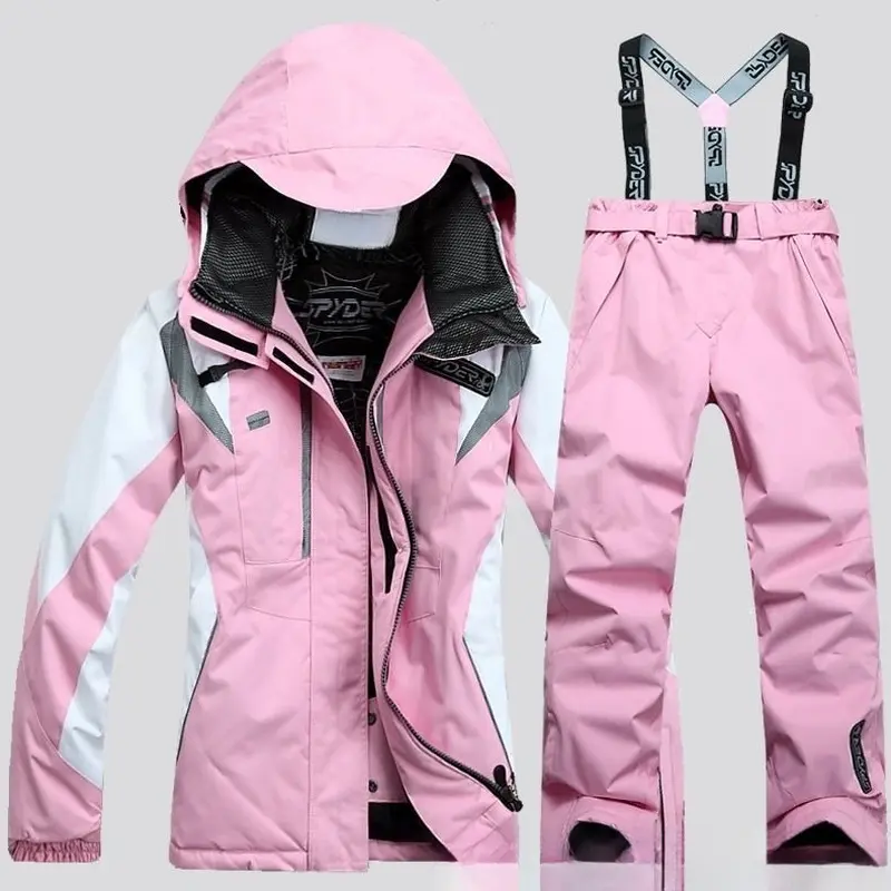 Unisex 2-Piece Thick Waterproof Ski Suit Set - Strapped Snowboard Jacket & Windproof Warm Outdoor Outfit