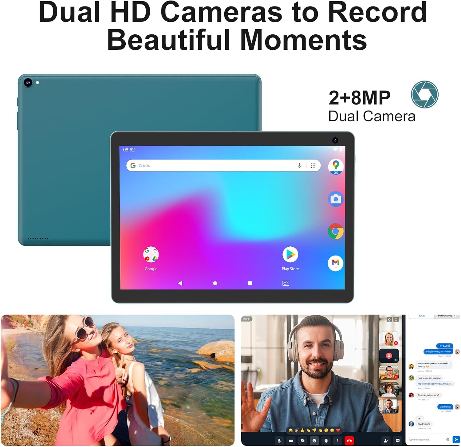 Android 15 Tablet 6GB RAM 32GB ROM with Case and Stylus 10.1 IPS HD Screen 6000mAh Battery 2MP 8MP Camera WiFi BT Navy