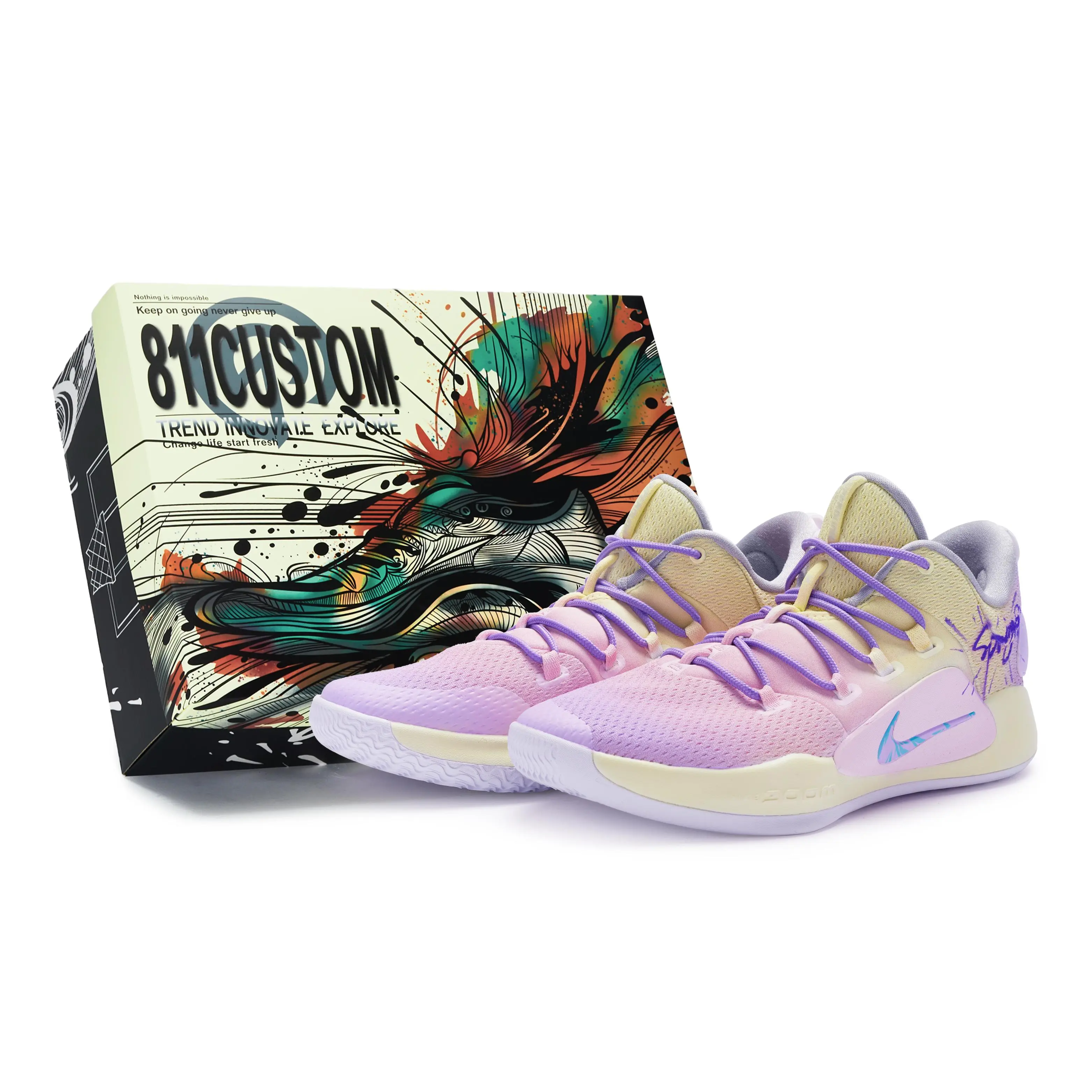 Nike Hyperdunk X Low 10 Basketball Shoes for Men – Kaleidoscopic Purple and Yellow Design, Non-Slip Durable Outsole, Special Collectible Box Verifiable, with credentials and supporting global authentication