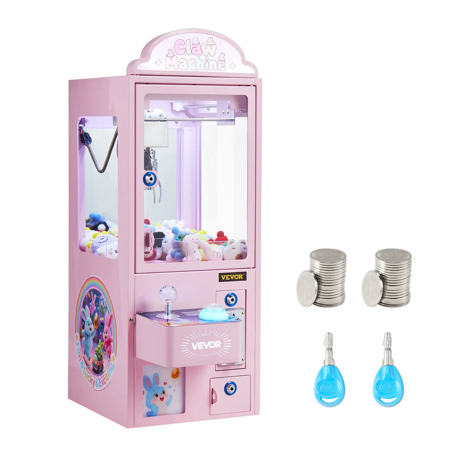 VEVOR Claw Crane Machine, Medium-Sized Arcade Game Machine with Light & Sound, Adjustable Steel Claws, Precise Toy Candy Grabber Prize Dispenser Vending Toy, for Commercial Home Parties Cinema, Pink