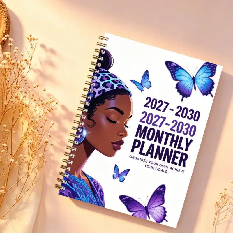 2027-2030 Monthly Planner/Calendar - January 2027 to December 2030, 4-year monthly planner, multi-colored ladies' butterfly-themed cover journal, yearly and monthly calendar planning, monthly tabs, 48-month calendar, 5.5 x 8.3 inches thick paper, elastic