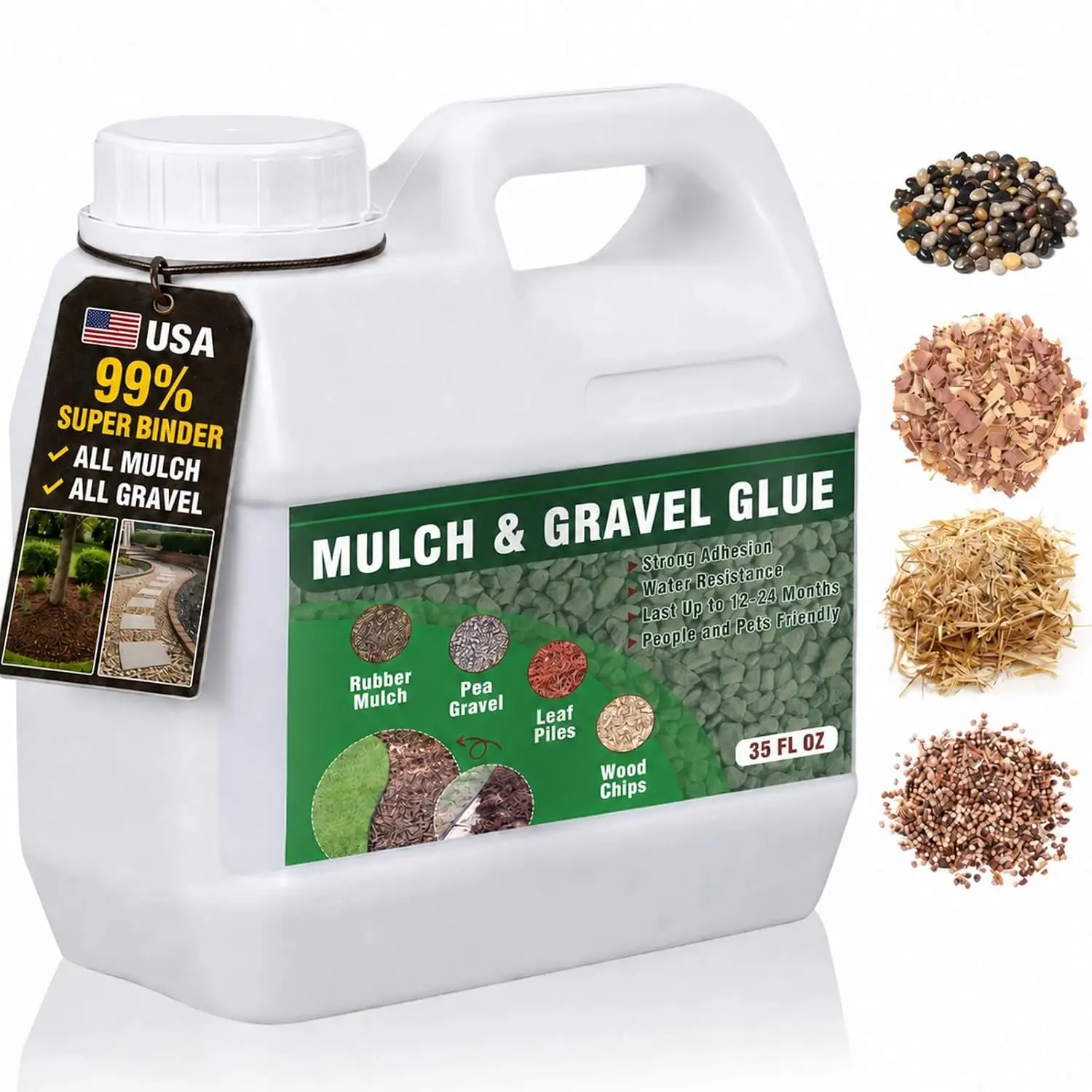 Mulch and Gravel Glue for Landscaping, Clear Gravel Binder,  Mulch Anchor Easily Holds Rubber, Stone, Pebble, Pea Gravel- Wide Coverage and  Safe (35oz)