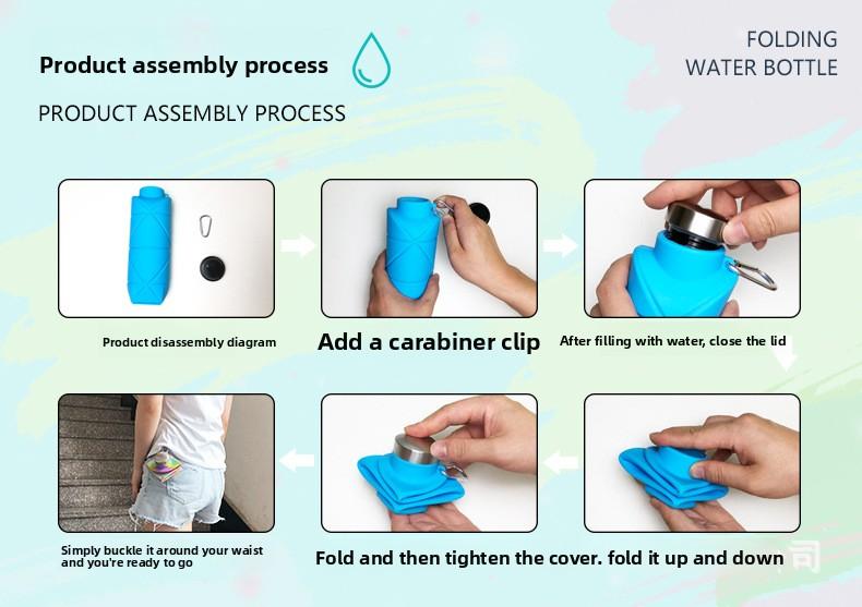 Silicone diamond-shaped foldable water cup 700ml outdoor sports water bottle cross-border pocket portable water bottle