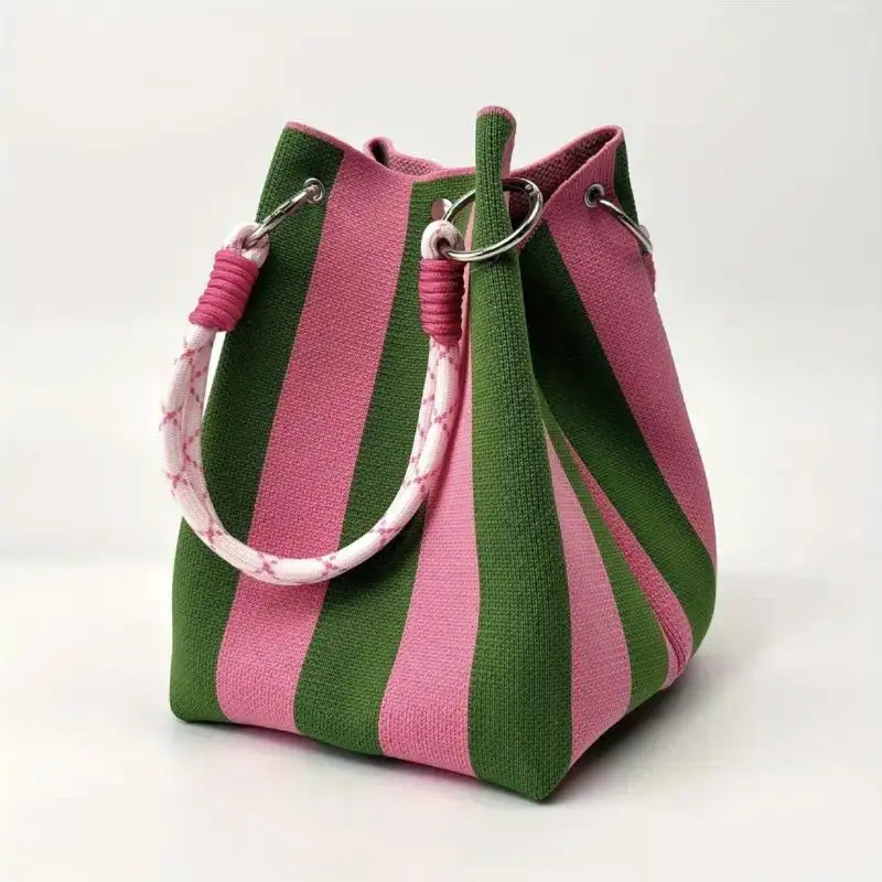 Boho Woven Polyester Bucket Bag for Women, Handmade Knitted Crochet Shoulder Bag, handbags,Lightweight Summer Beach Vacation Bag, Stylish Bohemian Handbag for Travel, Daily Use and Holiday Outfit