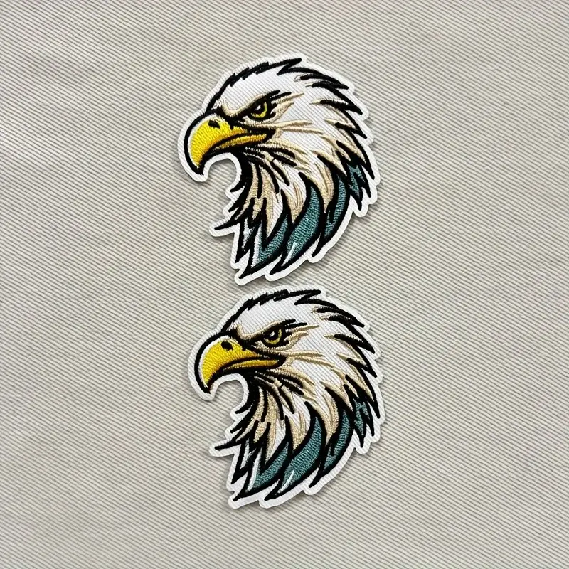 2 Pcs Western Style Bald Eagle Embroidery Patch Set, Colorful Iron-On Fabric Stickers, DIY Decorative Accessories for Outdoor Gear