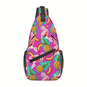 Crossbody chest bag, hiking backpack, flamingo and pineapple banana shoulder bag, foldable, large capacity, stylish and durable, can be used for shopping, work, leisure travel, beach bag, fishing backpack
