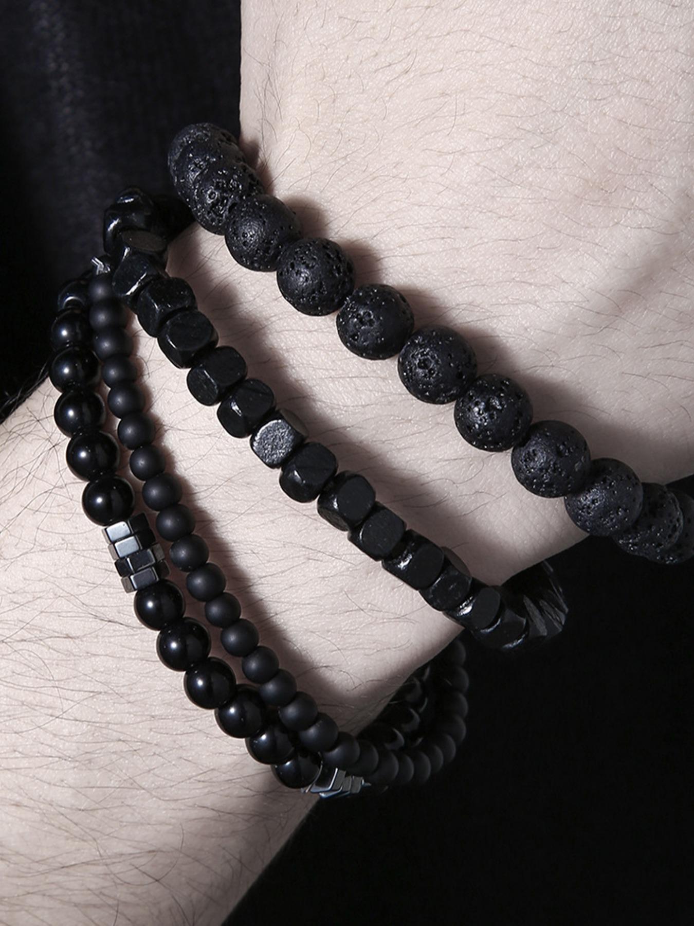 Men's Fashion Stone Beaded Bracelet Set, 4 Counts Casual Trendy Beaded Bracelets, Fashion Accessories for Daily Wear, Trendy All-match & Exquisite Jewelry for Birthday Gift, Bracelets Stack, Beads Bracelets