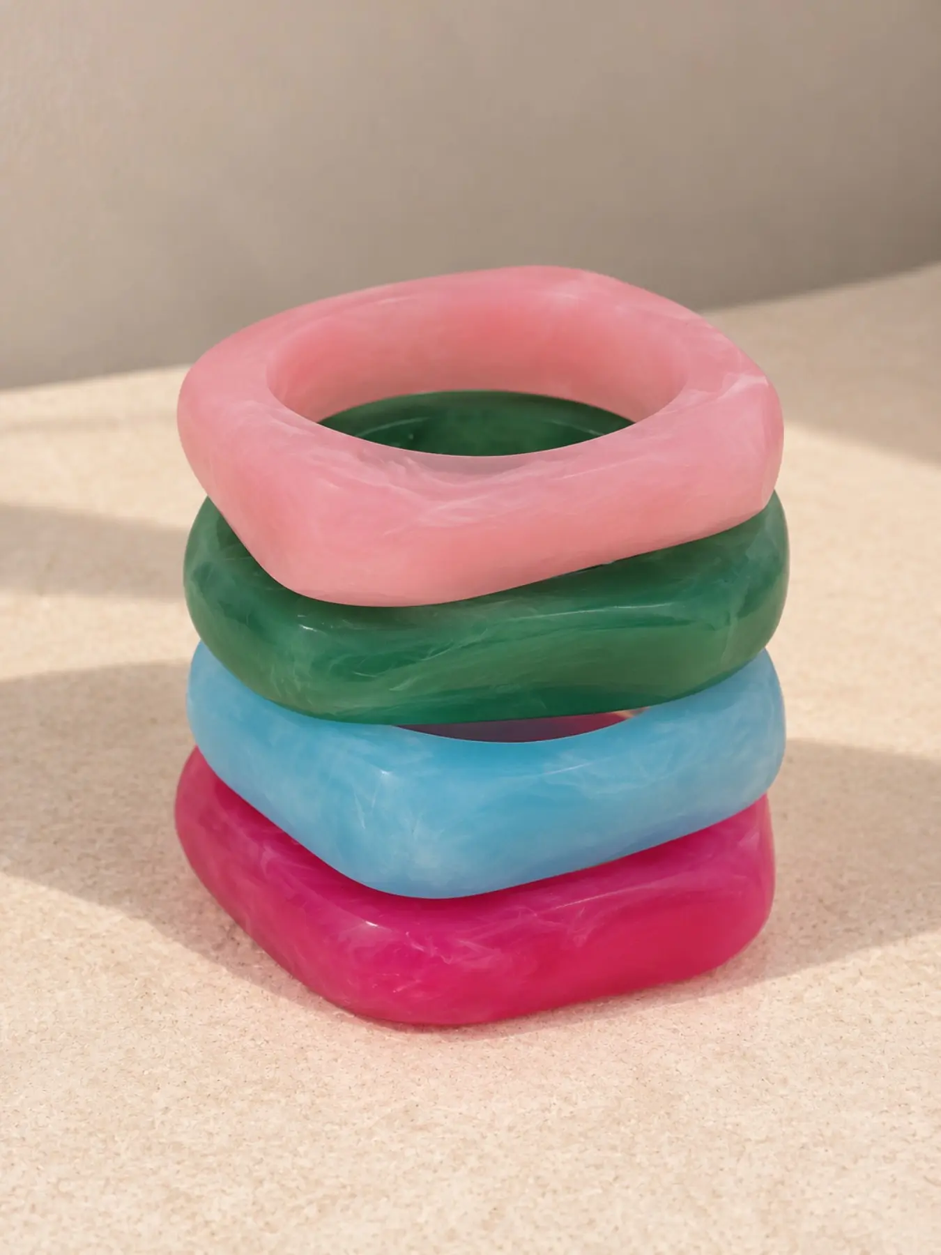 4PCS Colorful Chunky Bangle Set for Women, Pink Green Blue and Rose Wide Stackable Bracelets, Y2K Statement Accessories, Bridesmaid Gift and Christmas Holiday Gift, Trendy Stack Bangles