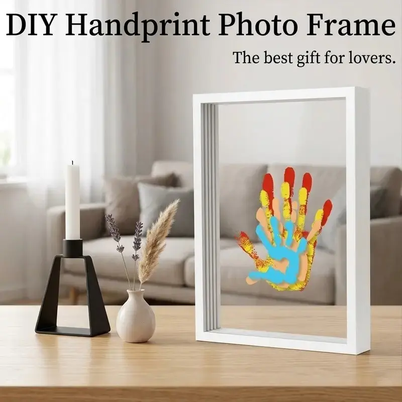🖐️ DIY Family Handprint Shadow Box ｜ Multi Layer Clear Acrylic Photo Frame Kit ｜ Keepsake Parent Child Hand Print Art Frame Set for Nursery Decor