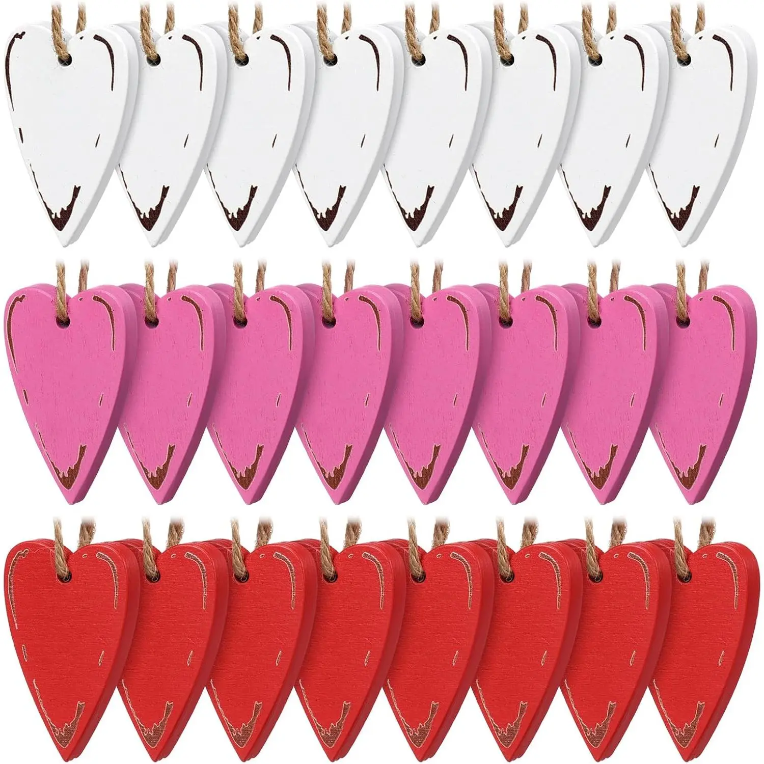 24 count Valentines Day Heart Ornaments for Tree Wooden  Red White Valentines Tree Decoration Heart  Ornaments for Party  Anniversary Birthday Decoration(Novel)
