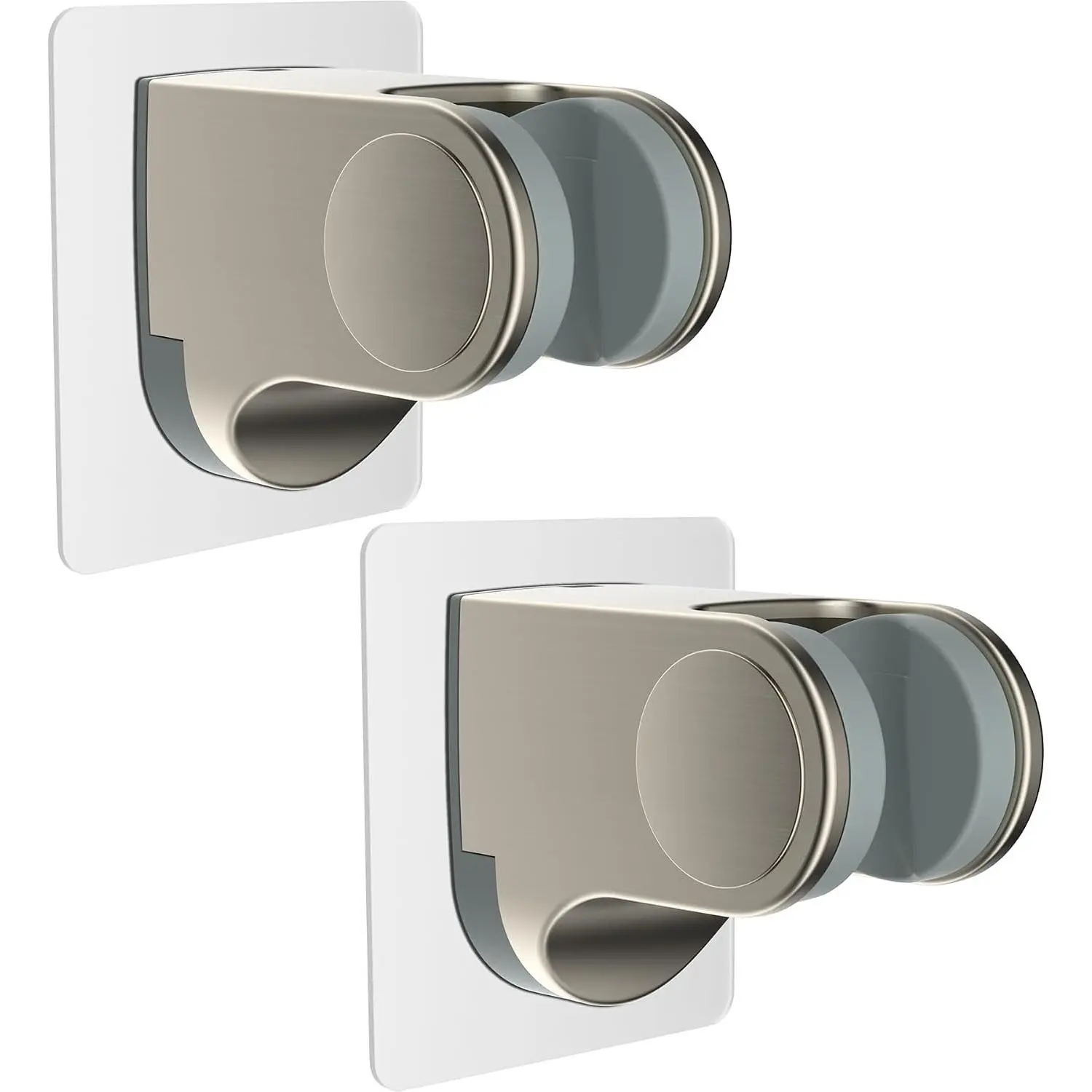 2-Pack Modern Indoor Adhesive Handheld Shower Holder - Height Adjustable ABS Plastic Wall Mount Wand Bracket, No Drilling, Brushed Nickel