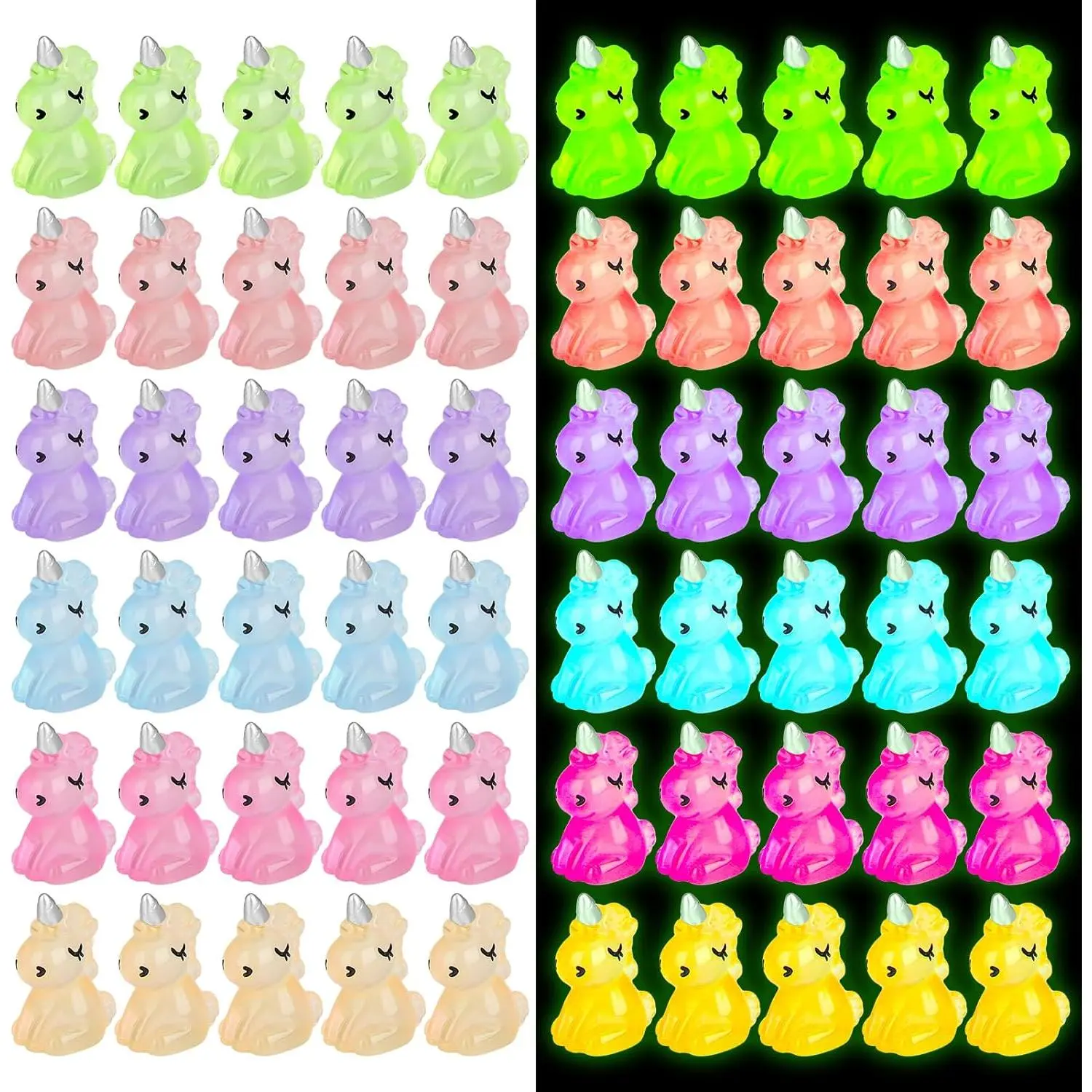 100 PCS Mini Resin Unicorn Luminous Tiny Unicorn Miniature Figurines Glow in The Dark Mini Resin Animals Suitable for DIY Cake Ornaments Crafts Moss Landscape Decoration
