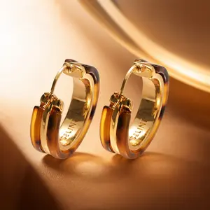 Retro Amber Hoop Earrings for Women, 14K Gold Plated Double Layer Resin Huggie Earrings, Lightweight Hypoallergenic Tortoise Shell Hoop Earrings, Trendy Fashion Statement Jewelry for Daily Work Party Wedding, Perfect Gift for Her