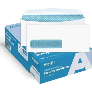#10 Single Left Window Security Tinted Envelopes, Gummed Closure, Size 4-1/8 X 9-1/2 inches, 24 LB 500 Count (35310)