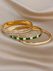 Polished Dome Emerald Green Stone Multi-layer Stacked Bangle Bracelet Set, Fashion Jewelry for Women, Retro Classic Accessories for Birthday Gift, Perfect for Summer Beach Vacation and Date Night Look