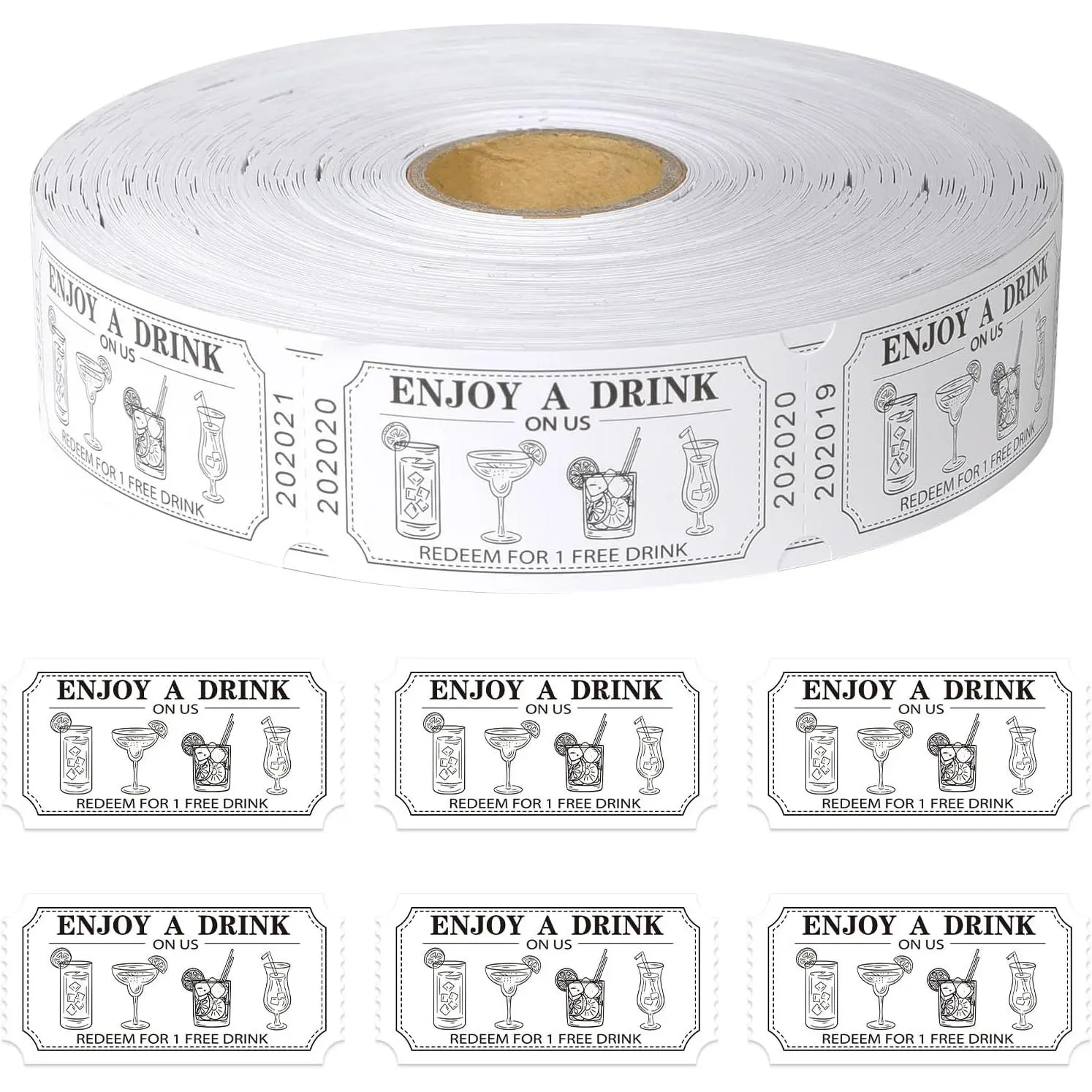 1000 Pcs Drink Ticket Single Raffle Tickets Roll Cocktail Design Free Drink Ticket for Events Wedding Work Formal Parties Leisure Class Reward