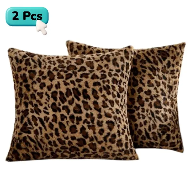 Vintage Leopard Faux Rabbit Fur Pillow Covers Set of 2, 18 Inches Square Decorative Cushion Cover, Hidden Zipper Design, Suitable for Sofa Bedroom, Pillowcase Only Without Pillow Insert
