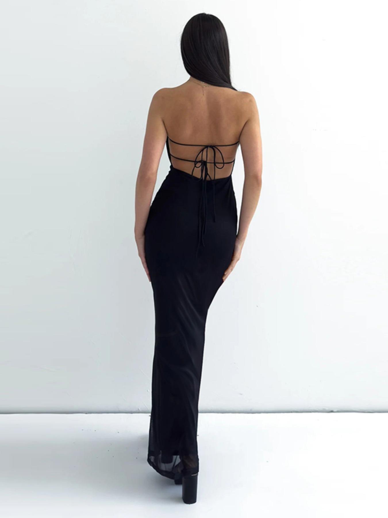 Women's Floral Print Backless Bodycon Mesh Tube Dress, Elegant Chic Strapless Tie Back Dress for Party Club Dating Wear, Ladies Summer Clothes