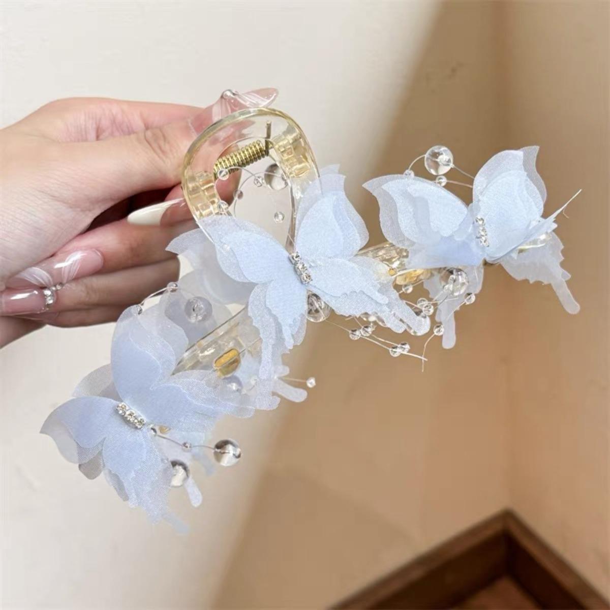 AWAYTR 3Pack Fashion Simulation Butterfly Hair Clips Women Elegant Rhinestone Bow Ponytail Clip Cute Crab Claw Hair Claw Clips Headdress Hair Accessories