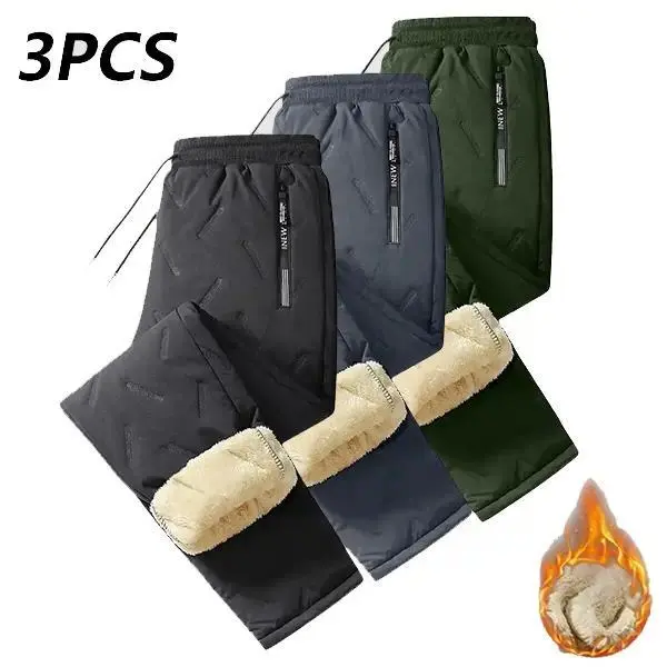 Unisex Full-Length Loose Fit Winter Fleece-Lined Athletic Pants - Double Layer, Elastic Waist with Drawstring, Non-Stretch Joggers for Running, Outdoor Activities, Fleece Linings, Machine Wash