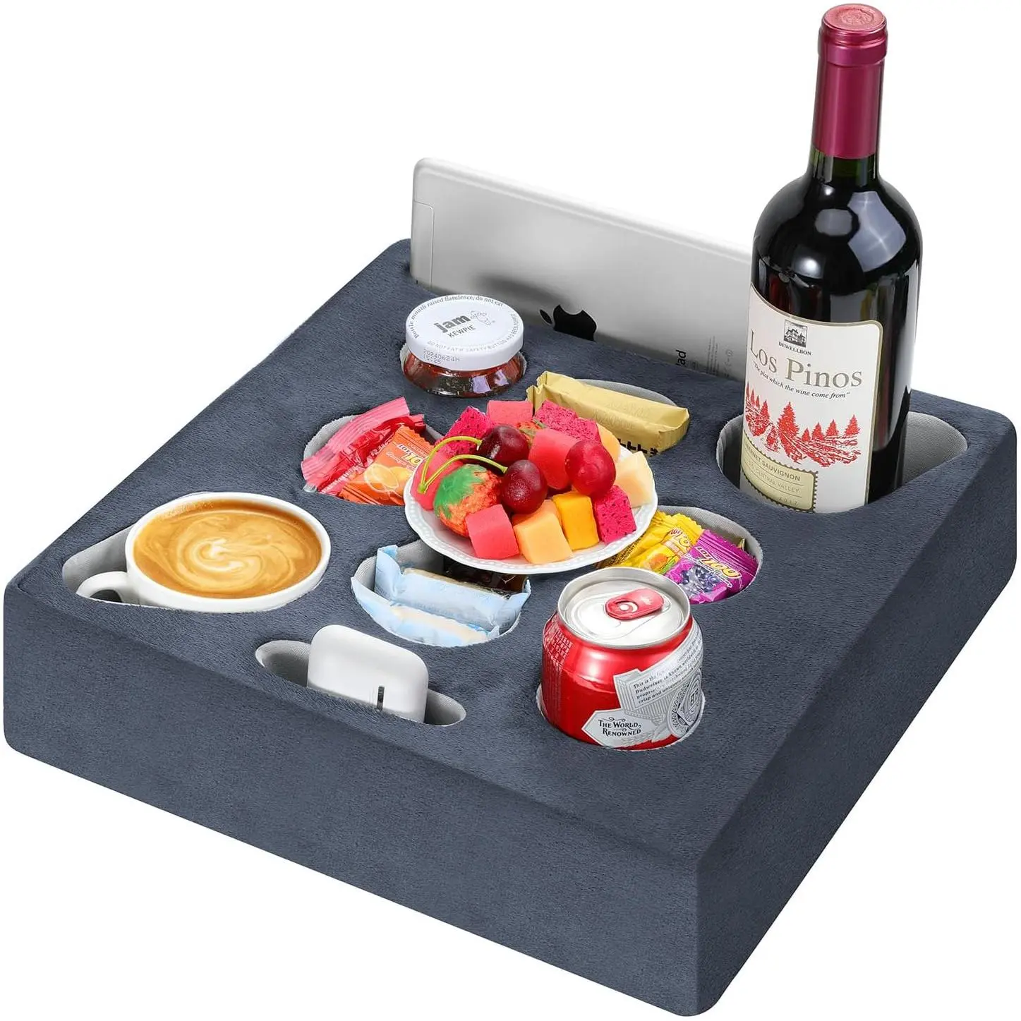 Couch Cup Holder Pillow, Sofa Bed Cup Holder for Drinks, 7 Slot Tray Couch Drink Holder, Couch Caddy for Remote, Snacks, Drinks, Tablet, Cup Holder for Couch, Bed, Rv, Tv, Car, Man Cave, Boat