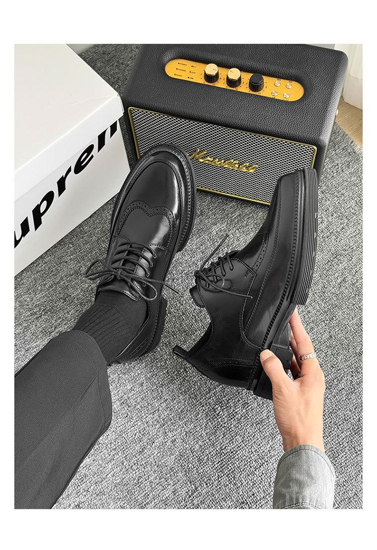Casual men's brogue shoes with internal height increase, thick-soled business formal men's shoes with internal height increase