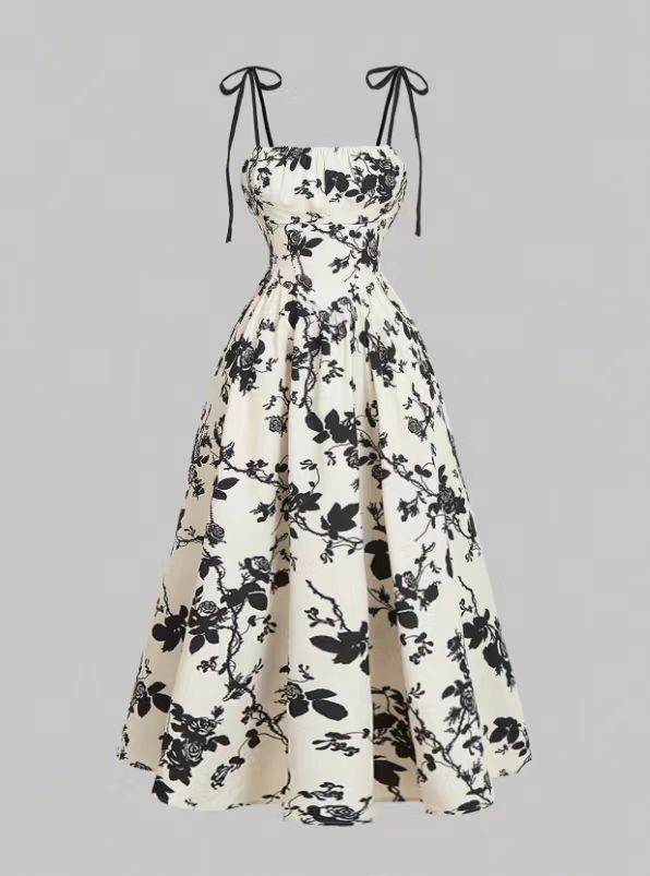 2026 vintage floral print temperament elegant intellectual waist slip dress for women