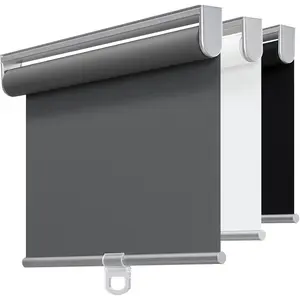 Cordless 100% Blackout Roller Shades for Windows UV Protection Pull Down Shades Room Darkening Door Blinds Thermal Insulated Fabric for Home Office and Bedroom(14" W x 72" H, Grey)