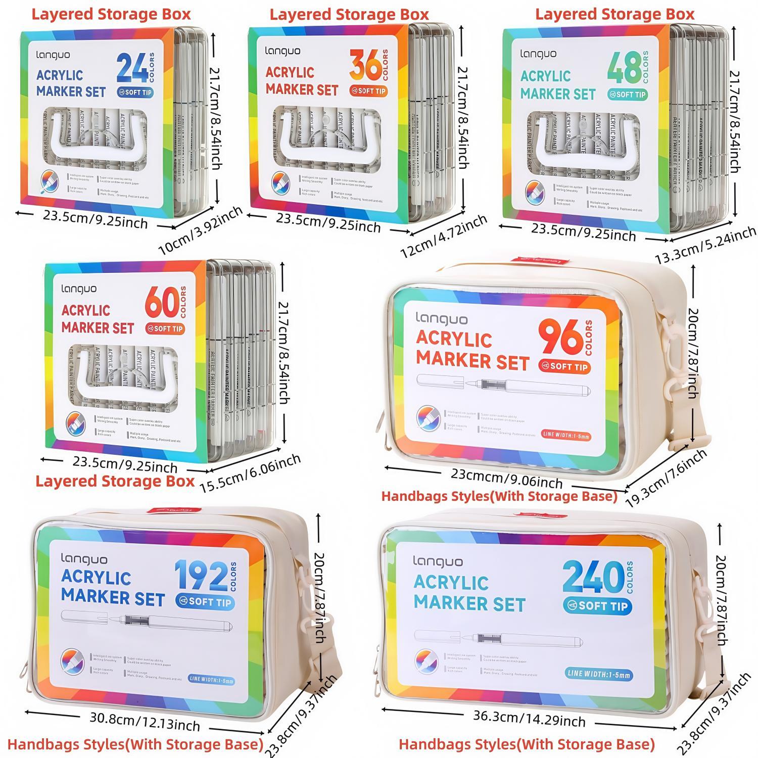 Acrylic Paint Marker Set, 240/192/96/60/48/36/24 Colors Acrylic Paint Marker Set with Storage Base, Art Supplies for Glass Stone Wood Plastic Paper, Acrylic Drawing Markers